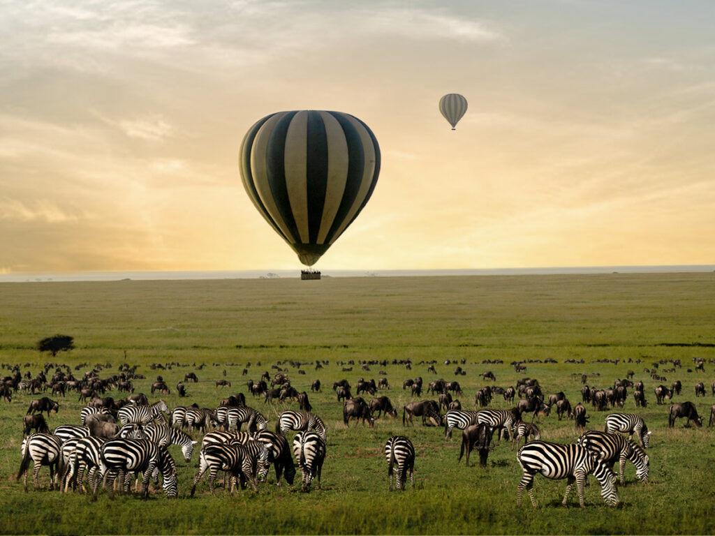 Experience the best African Balloon Safari with One Nature Nyaruswiga ultra luxury African Safari Lodge in Serengeti, Tanzania